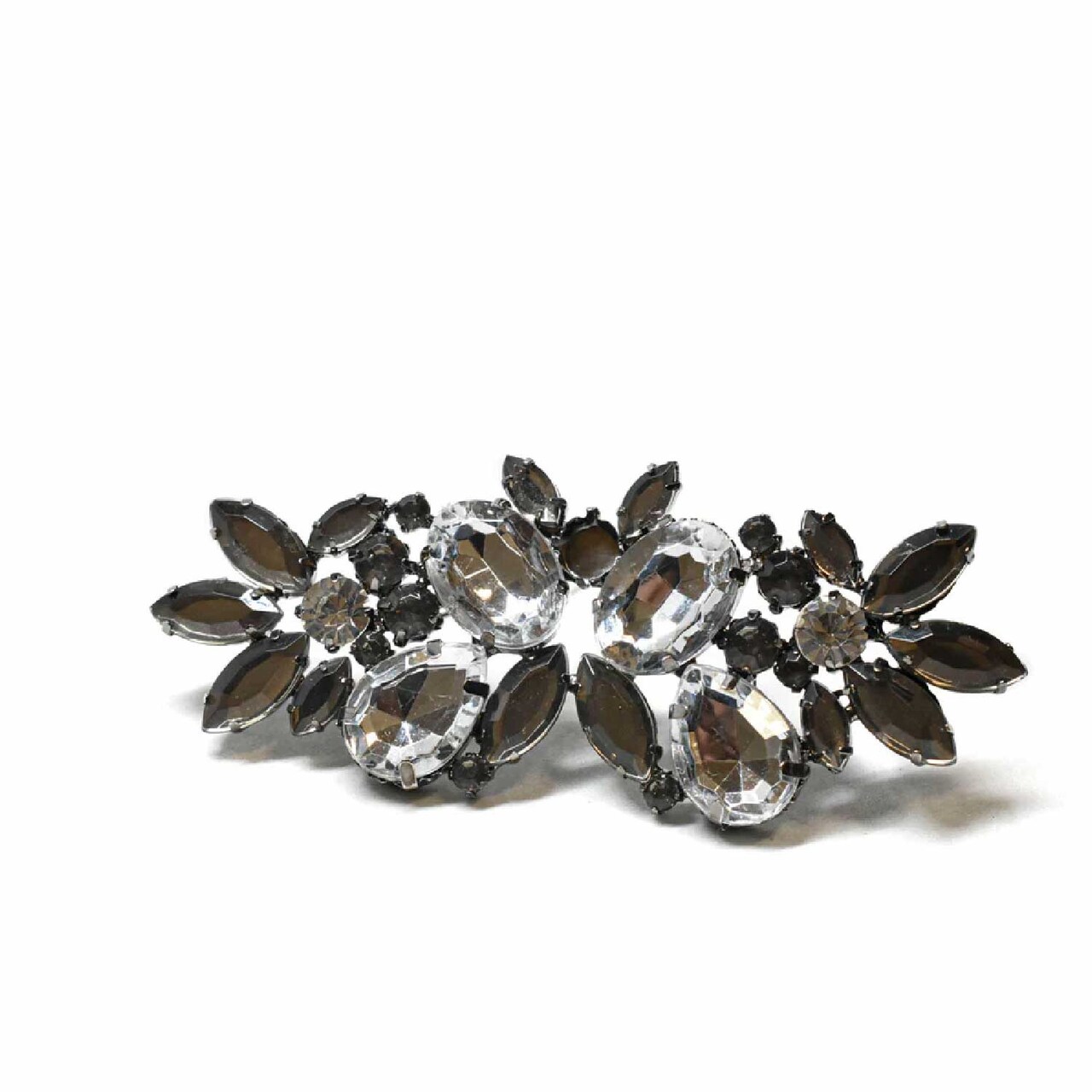 Gunmetal Rhinestone Flower Brooch Pin 3.75" x 1.50" – 1 Piece